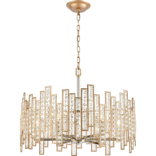 Equilibrium 24"W 6 Light Chandelier in Gold, Nickel & Crystals