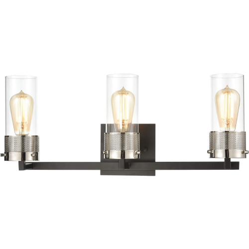 Bergenline 23"W 3 Light Vanity Light in Black, Polished Nickel & Glass