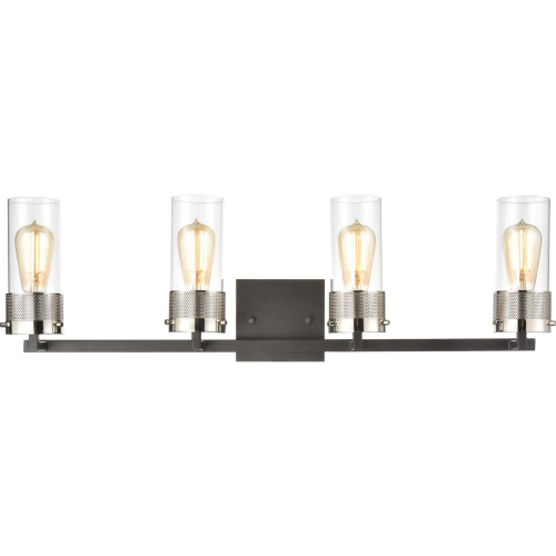 Bergenline 32"W 4 Light Vanity Light in Black, Polished Nickel & Glass