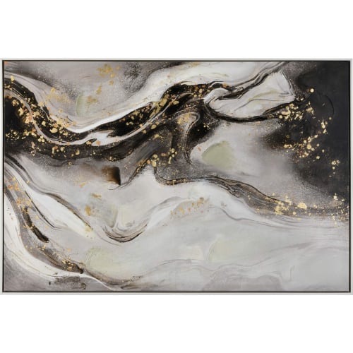 Flow Framed Wall Art in Black, Silver & Off White Canvas