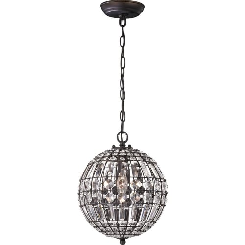 Round Crystal & Dark Bronze Mini Pendant Light