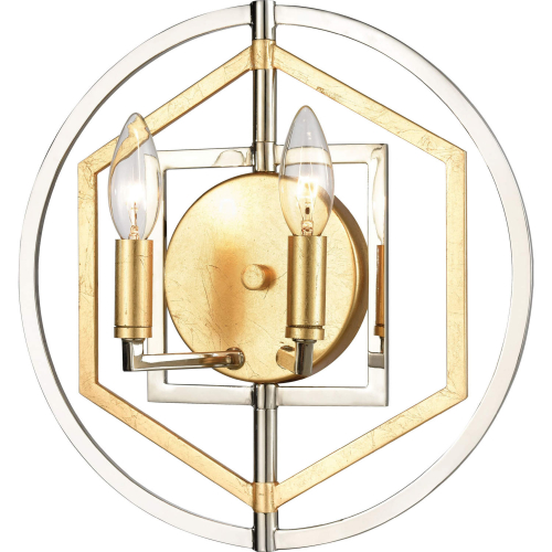 Geosphere 13"H 2 Light Wall Sconce in Polished Nickel & Parisian Gold Leaf