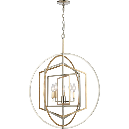 Geosphere 27"W 5 Light Chandelier in Polished Nickel & Parisian Gold Leaf