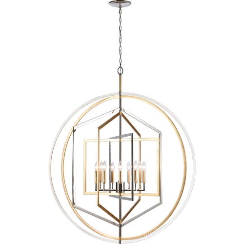 Geosphere 46"W 9 Light Chandelier in Polished Nickel & Gold Leaf