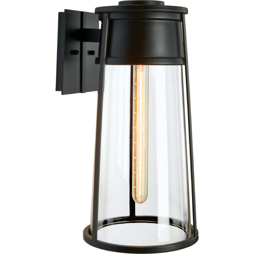 Cone Outdoor Wall Light in Matte Black Metal & Clear Glass