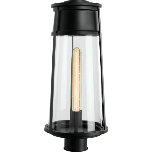 Cone Outdoor Post Lantern Light in Matte Black Metal & Clear Glass