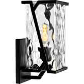 Waterfall Outdoor Wall Mount Light in Matte Black Metal & Wavy Glass