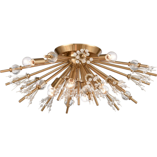 Starburst 26"W 8 Light Semi Flush Mount in Satin Brass & Crystal