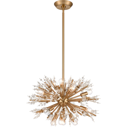 Starburst 20"W 15 Light Chandelier in Satin Brass & Crystal