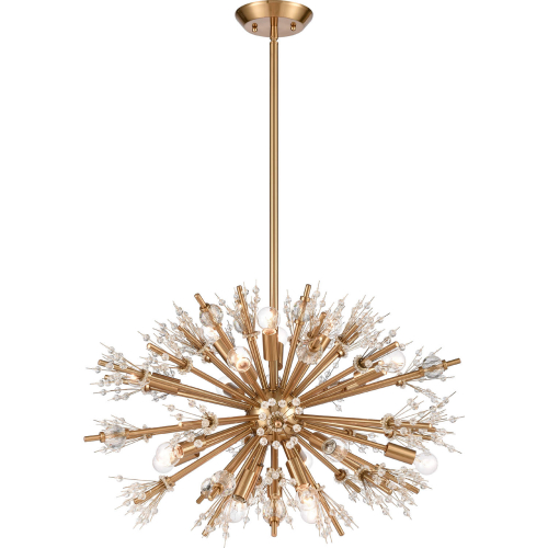 Starburst 26"W 19 Light Chandelier in Satin Brass & Crystal