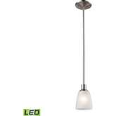 Jackson 4"W 1 Light Ceiling Pendant Light in Brushed Nickel & White Frosted Glass