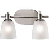 Jackson 14"W 2 Light Vanity Light in Brushed Nickel & White Glass