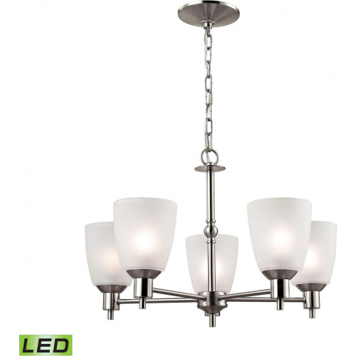 Jackson 22"W 5 Light Chandelier in Brushed Nickel & White Frosted Glass