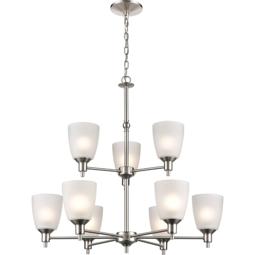 Jackson 29"W 9 Light Chandelier in Brushed Nickel & White Frosted Glass