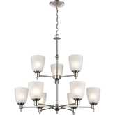 Jackson 29"W 9 Light Chandelier in Brushed Nickel & White Frosted Glass