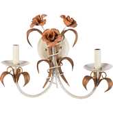 2 Light Floral Wall Sconce in Speckled Ivory & Bronze