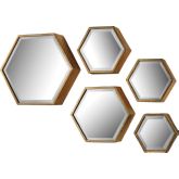 Hexagonal Beveled Mirror in Soft Gold Metal (Set of 5)