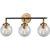 Boudreaux 24"W 3 Light Vanity Light in Black, Antique Gold & Glass