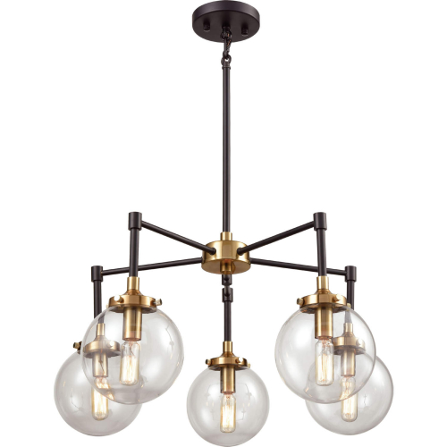 Boudreaux 23"W 5 Light Chandelier in Black, Antique Gold & Glass