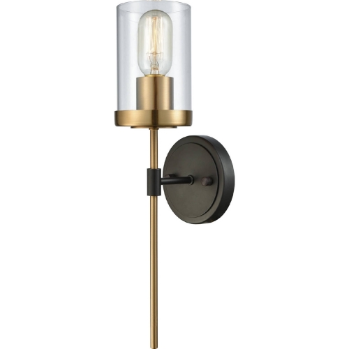 North Haven 1 Light Wall Sconce in Rubbed Bronze & Satin Brass w/ Clear Glass