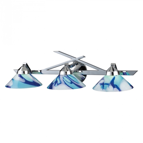 Refraction 3 Light Wall Bracket in Polished Chrome w/ Caribbean Glass