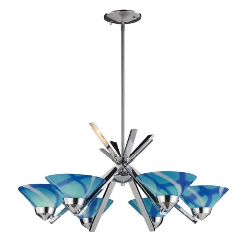 Refraction 6 Light Chandelier in Polished Chrome w/ Caribbean Glass