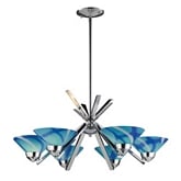 Refraction 6 Light Chandelier in Polished Chrome with Caribbean Glass