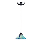 Refraction 1 Light Pendant Light in Polished Chrome w/ Caribbean Glass