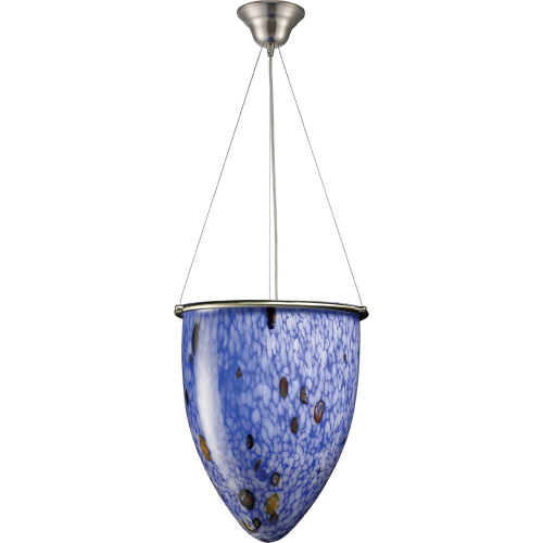 Uovo 14"W 1 Light Ceiling Pendant in Satin Nickel & Blue Multicolor Glass