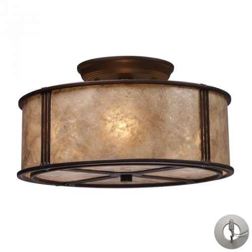 Barringer 3 Light Semi Flush Ceiling Light in Aged Bronze with Tan Mica Shade