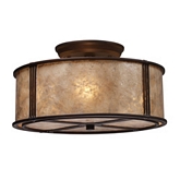 Barringer 3 Light Semi Flush Mount Light in Aged Bronze w/ Tan Mica Shade