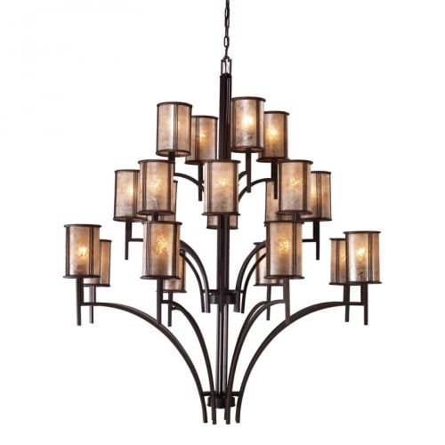 Barringer 8+8+4 Light Chandelier in Aged Bronze w/ Tan Mica Shades