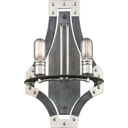 Riveted Plate 2 Light Wall Sconce in Silverdust Iron & Polished Nickel