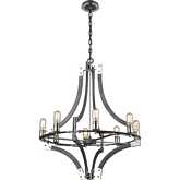 Riveted Plate 8 Light Chandelier in Silverdust Iron & Polished Nickel