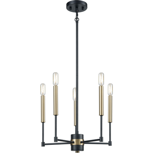 Livingston 17"W 5 Light Chandelier in Matte Black & Satin Brass Finish