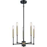 Livingston 17"W 5 Light Chandelier in Matte Black & Satin Brass Finish