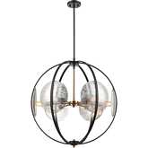 Oriah 28"W 6 Light Chandelier in Black, Brass & Silver Mercury Glass