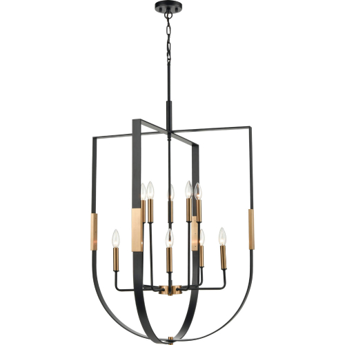 Heathrow 28"W 10 Light Chandelier in Matte Black & Satin Brass