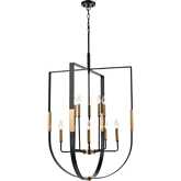 Heathrow 28"W 10 Light Chandelier in Matte Black & Satin Brass