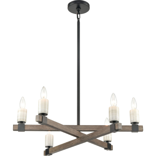 Stone Manor 27"W 6 Light Chandelier in Black, Aspen Metal & Stone