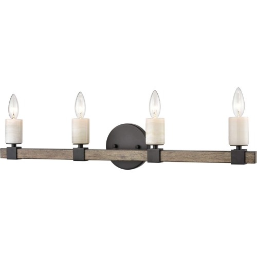 Stone Manor 30"W 4 Light Vanity Light in Black, Aspen Metal & Stone