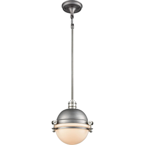 Riley 1 Light Ceiling Pendant Light in Weathered Zinc & Opal White Blown Glass