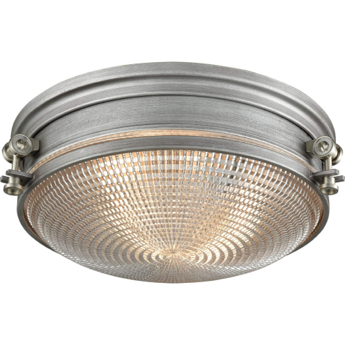 Sylvester 14"W 2 Light Flush Mount in Weathered Zinc & Clear Pressed Glass