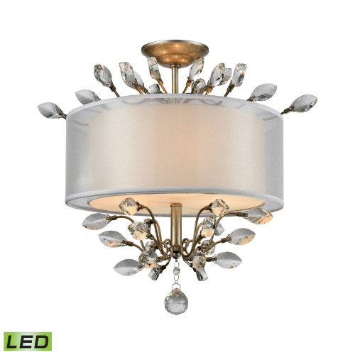 Asbury 3 Light LED Semi Flush Ceiling Light in Aged Silver & Silver Organza Shade w/ White Fabric