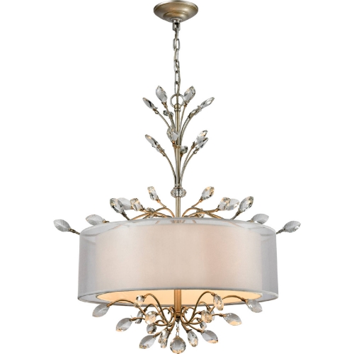 Asbury 4 Light LED Chandelier in Aged Silver w/ Silver Organza Shade w/ White Fabric Inner