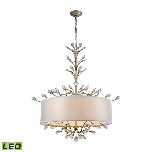 Asbury 6 Light LED Chandelier in Aged Silver w/ Silver Organza Shade w/ White Fabric Inner