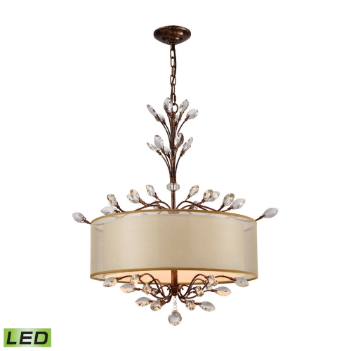 Asbury 4 Light LED Chandelier in Spanish Bronze w/ Beige Organza Shade w/ White Fabric Inner