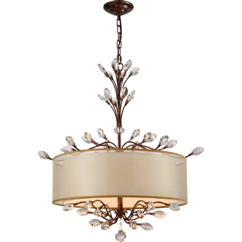 Asbury 4 Light LED Chandelier in Spanish Bronze w/ Beige Organza Shade w/ White Fabric Inner