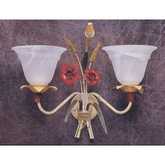 2 Light Floral Wall Sconce in Multicolor Metal & Glass