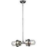 Briggs 21"W 2 Light Linear Chandelier in Zinc, Nickel & Seeded Glass